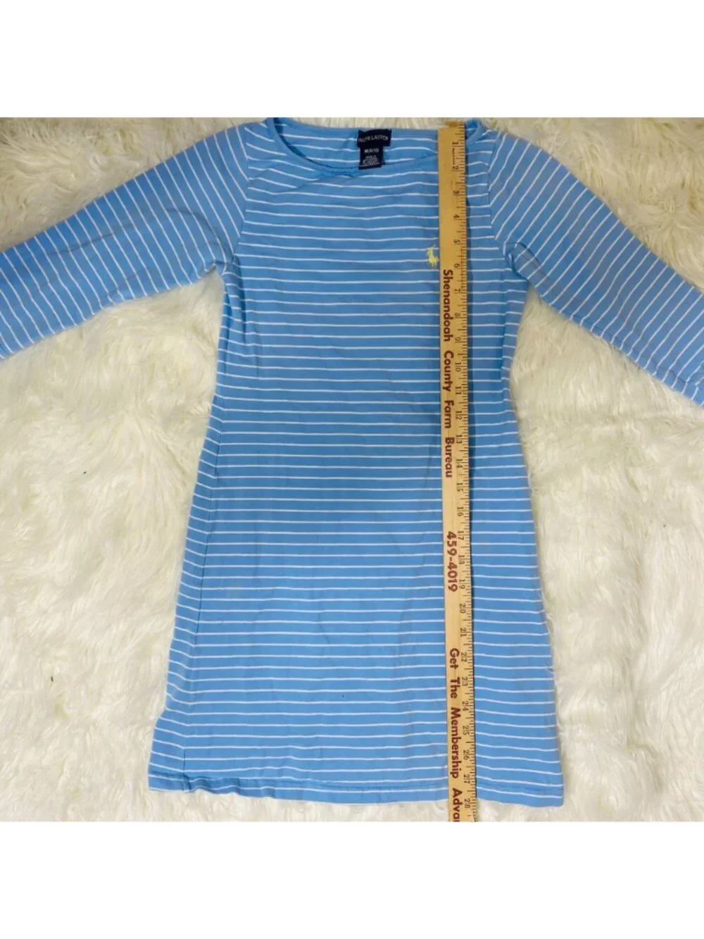 Ralph Lauren Dress Girls 8/10 Blue Striped Long‎ Sleev